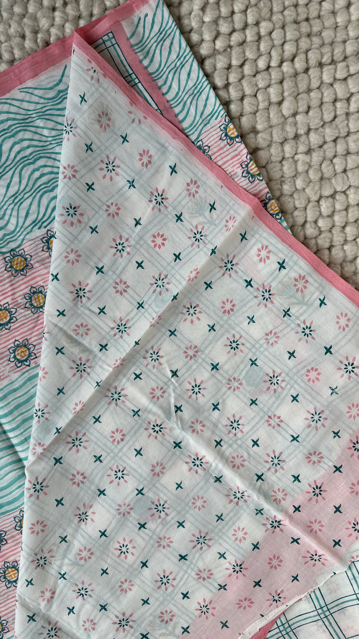 SANGANERI HAND BLOCK PRINTED SOFT COTTON SAREE- 029