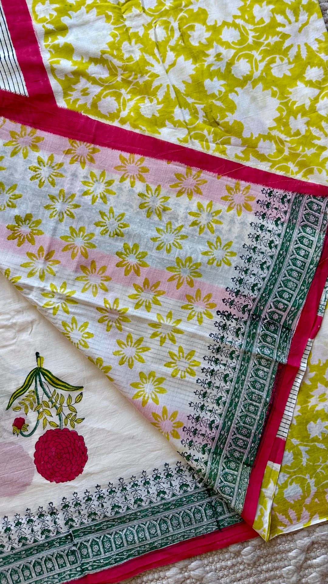 BAGRU HAND BLOCK PRINTED SOFT MULMUL COTTON SAREE- 054