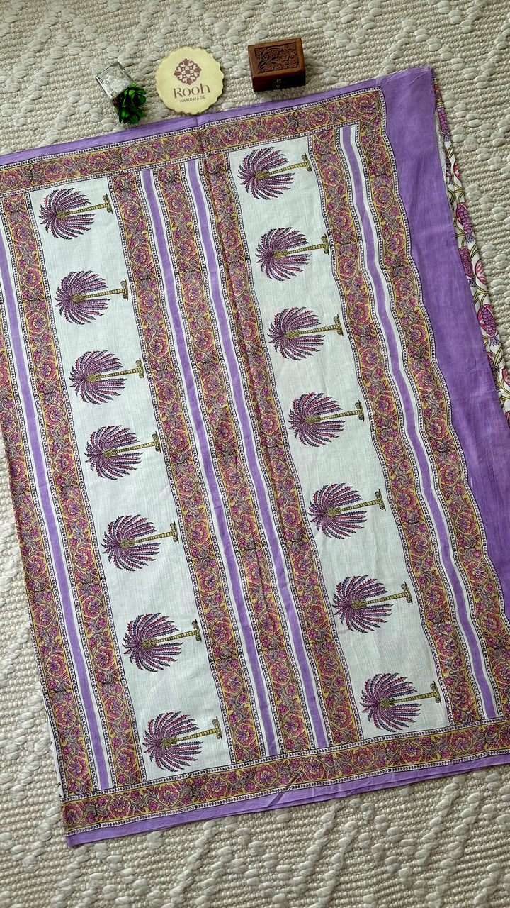 SANGANERI HAND BLOCK PRINTED SOFT MULMUL COTTON SAREE- 014