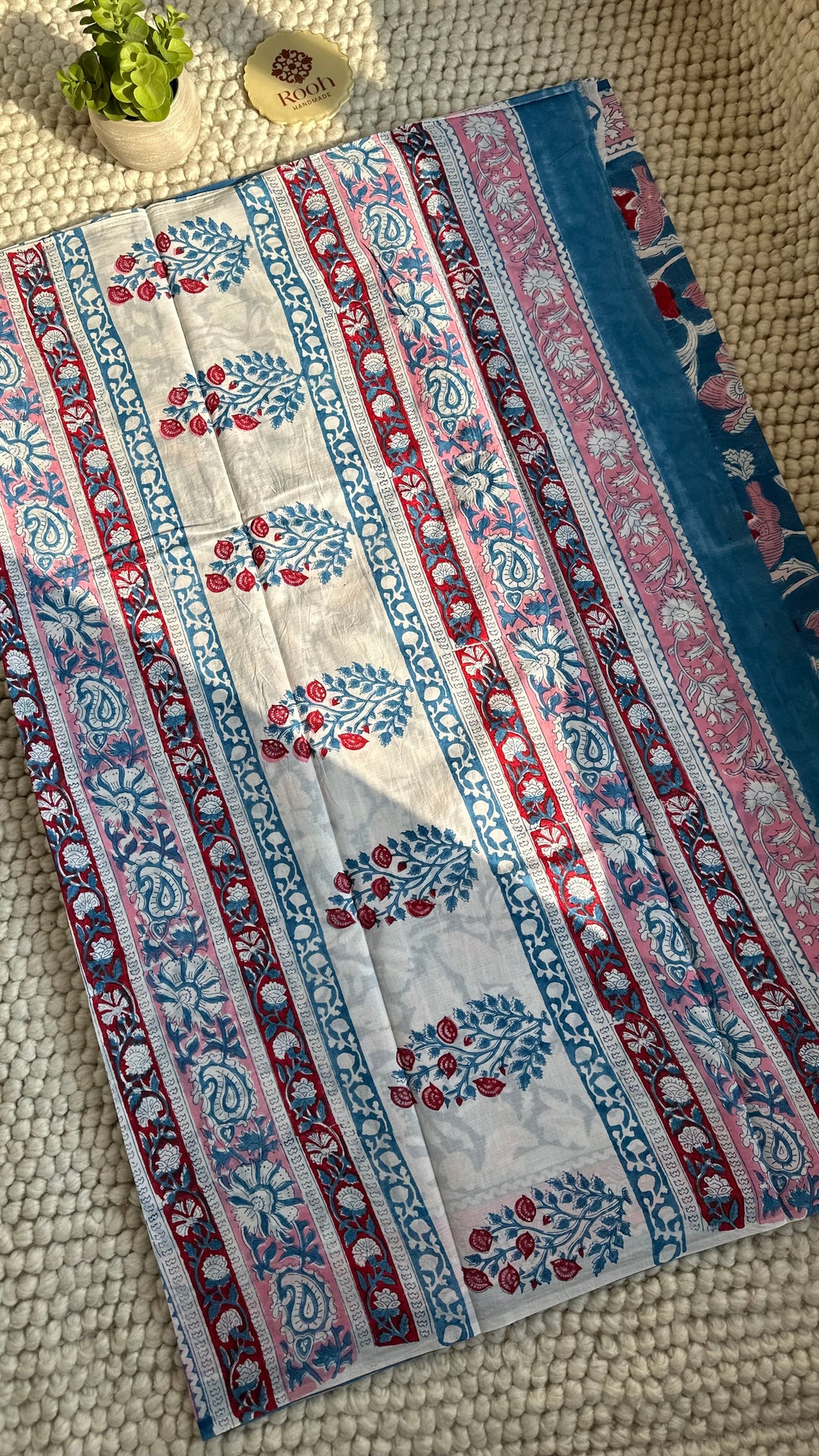 BAGRU HAND BLOCK PRINTED SOFT MULMUL COTTON SAREE- 120