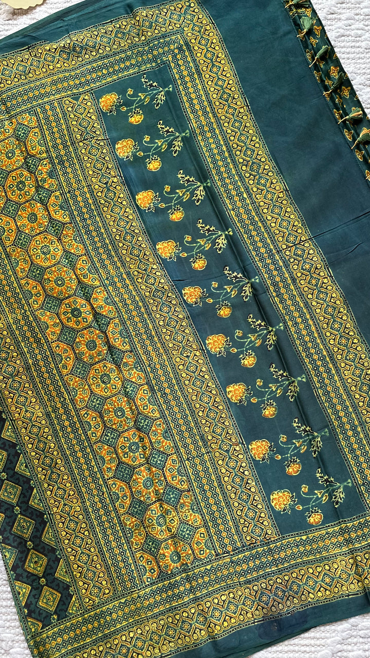 STARS IN THE FOREST - PREMIUM AJRAKH HAND BLOCK PRINTED MODAL SILK SAREE