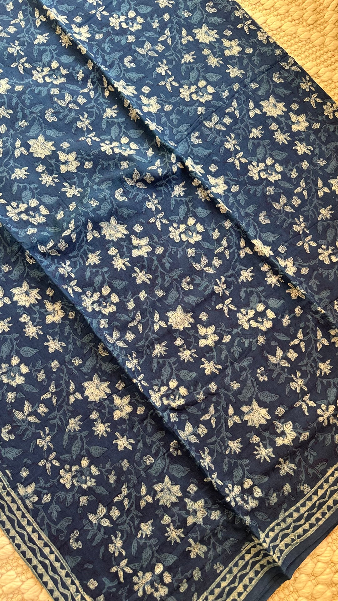 AKOLA INDIGO HAND BLOCK DABU PRINTED SOFT MULMUL COTTON SAREE- 013