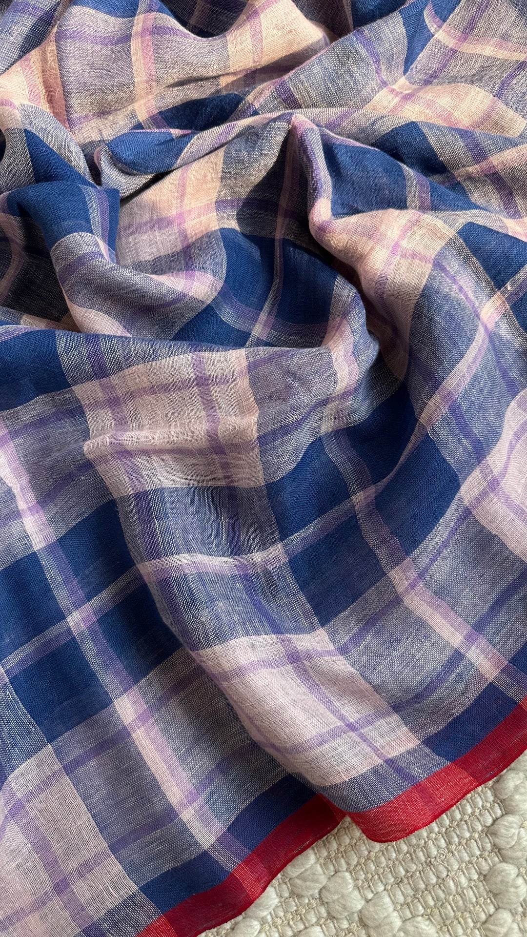 Multi Colour Checked Pure Handwoven Linen Saree - 002