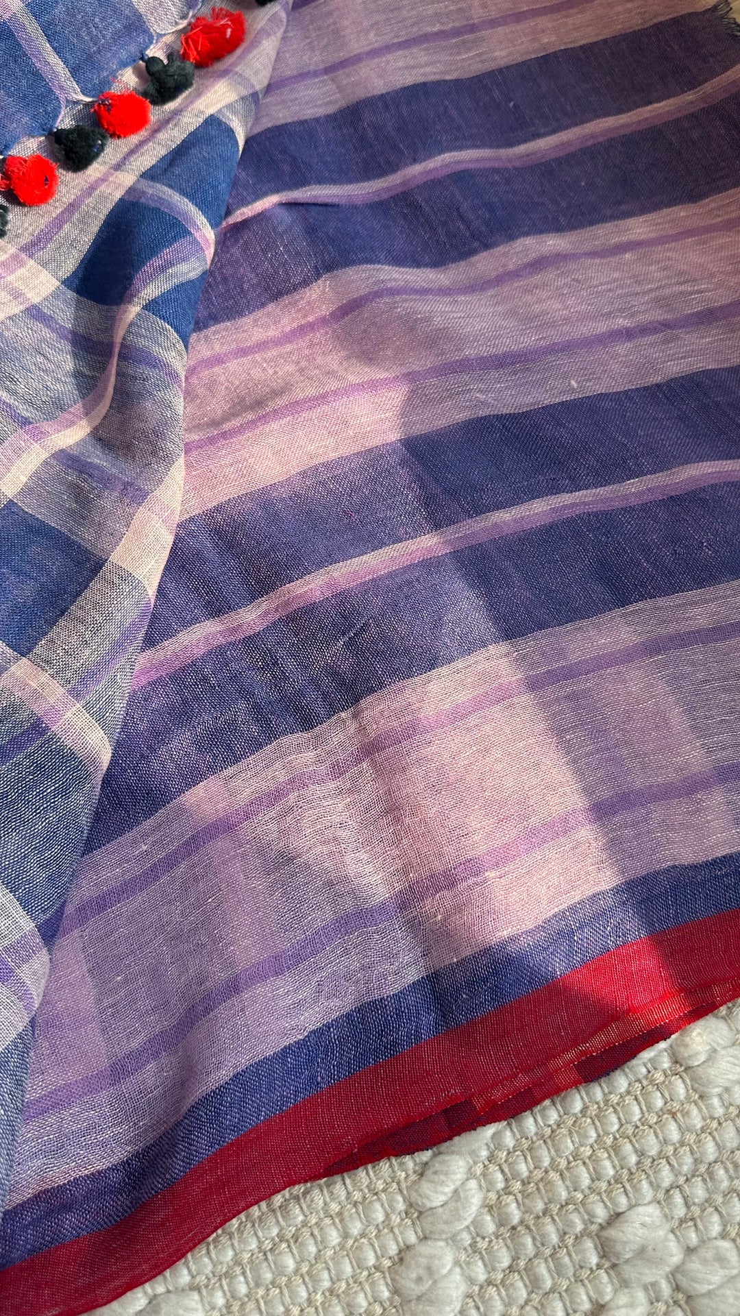 Multi Colour Checked Pure Handwoven Linen Saree - 002