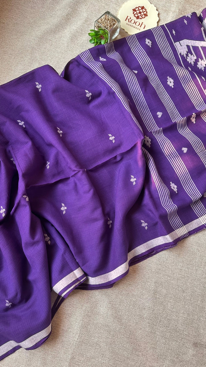 PREMIUM JAMDANI WEAVE HANDWOVEN AND HANDSPUN COTTON SAREE - IMPERIAL PURPLE