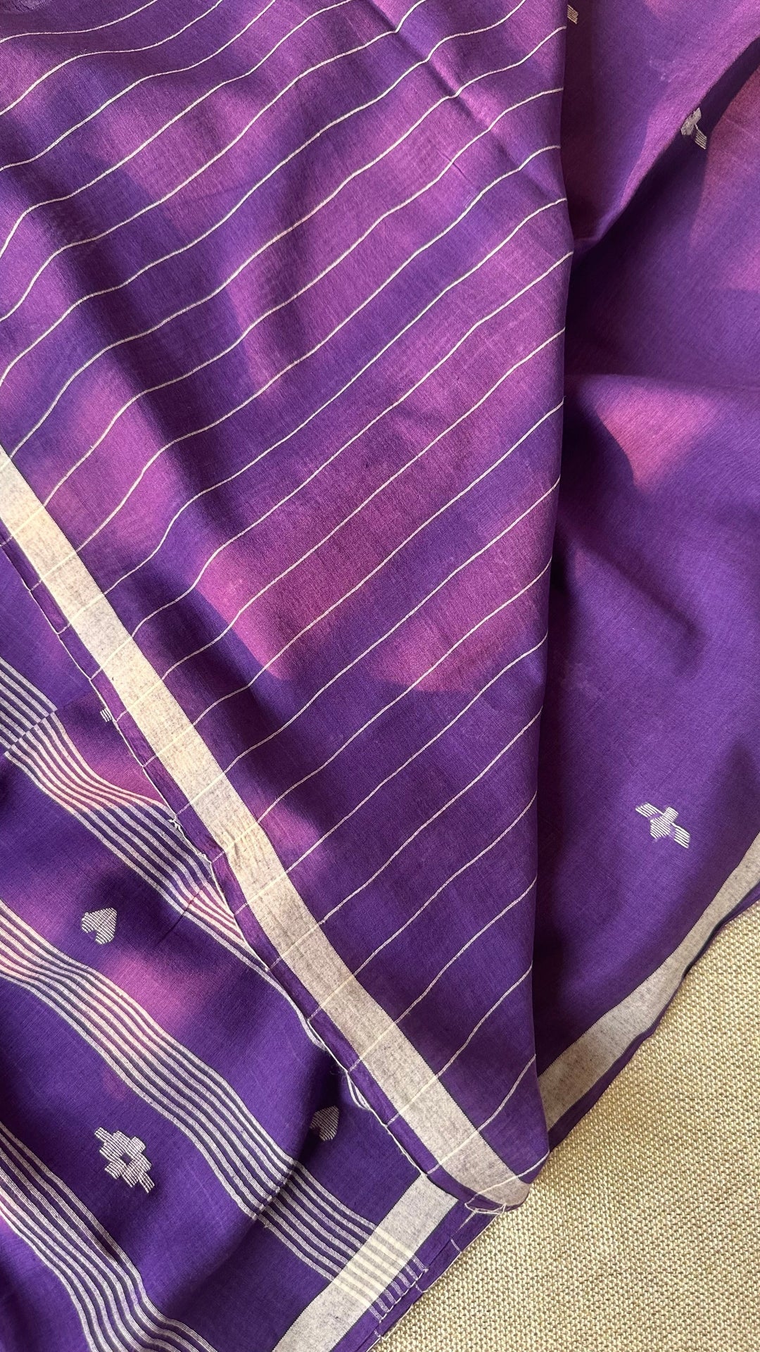 PREMIUM JAMDANI WEAVE HANDWOVEN AND HANDSPUN COTTON SAREE - IMPERIAL PURPLE