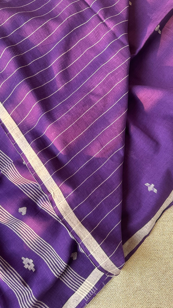PREMIUM JAMDANI WEAVE HANDWOVEN AND HANDSPUN COTTON SAREE - IMPERIAL PURPLE