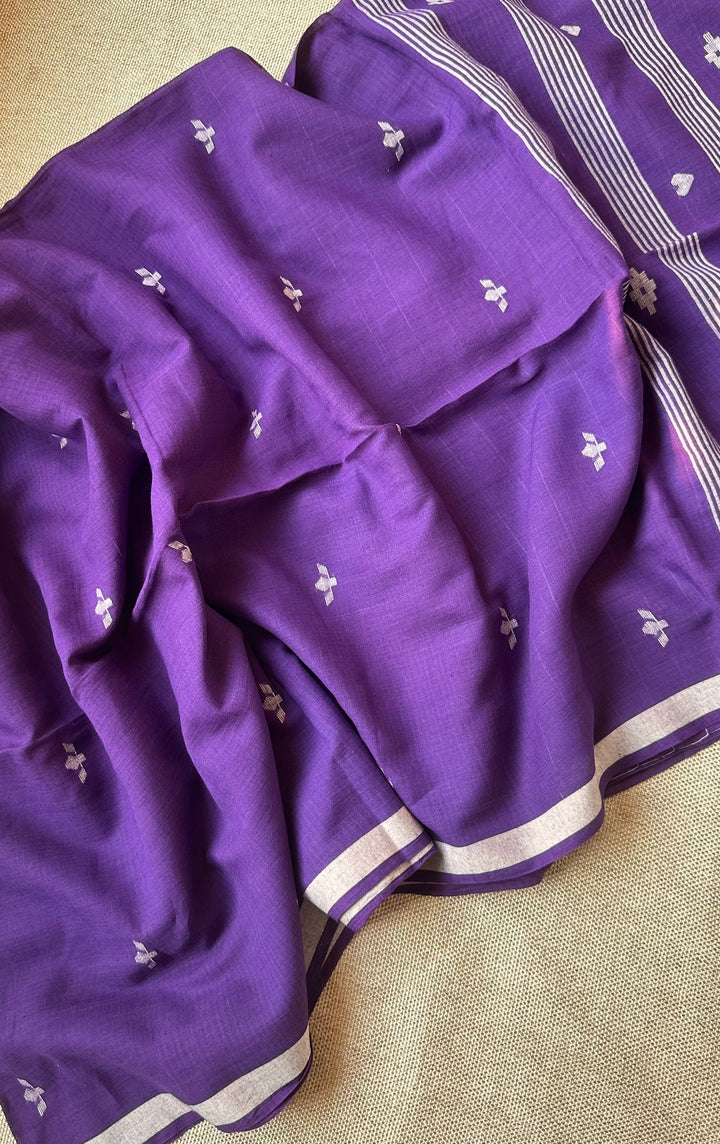 PREMIUM JAMDANI WEAVE HANDWOVEN AND HANDSPUN COTTON SAREE - IMPERIAL PURPLE