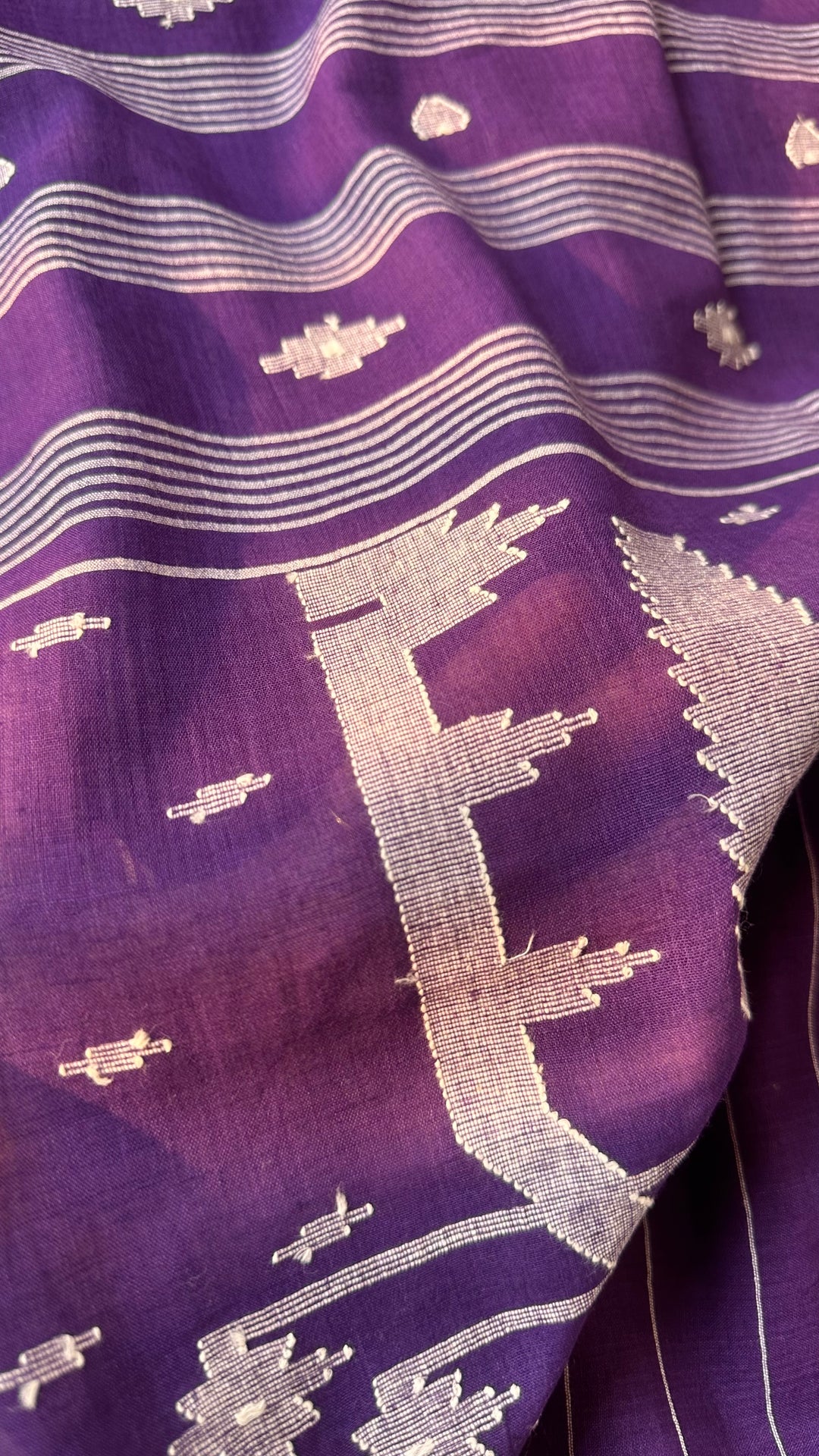 PREMIUM JAMDANI WEAVE HANDWOVEN AND HANDSPUN COTTON SAREE - IMPERIAL PURPLE