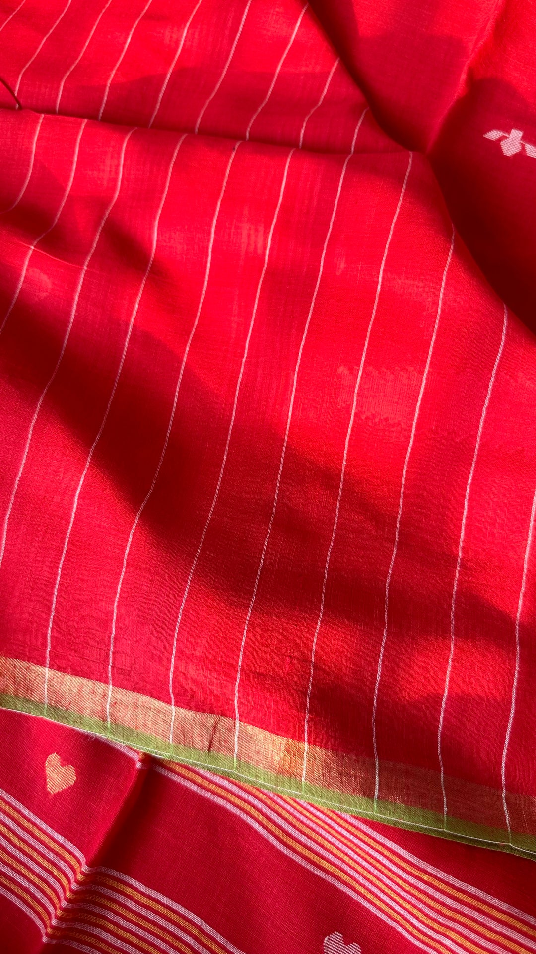 PREMIUM JAMDANI WEAVE HANDWOVEN AND HANDSPUN COTTON SAREE - VERMILLION RED (AVAILABLE ON PRE ORDER - DISPATCH TIME IS 30 TO 40 DAYS)