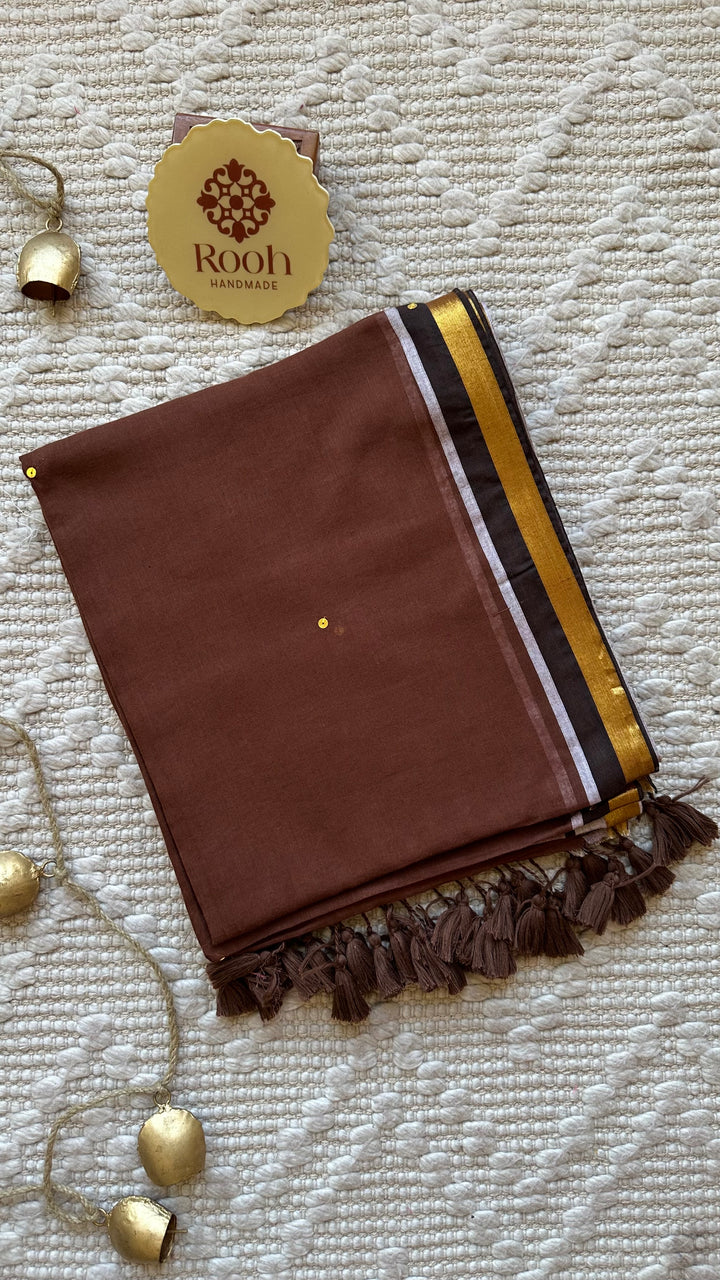 GREY AND  BROWN HALF & HALF -  SUPER SOFT MUL COTTON SAREE