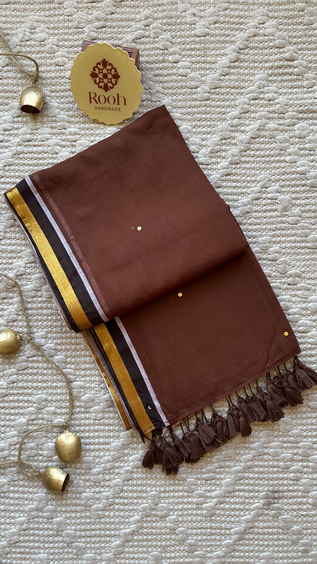 GREY AND  BROWN HALF & HALF -  SUPER SOFT MUL COTTON SAREE