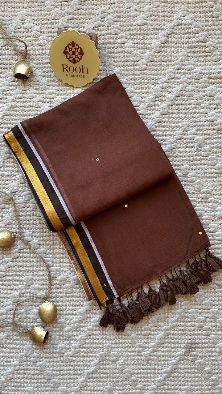 GREY AND  BROWN HALF & HALF -  SUPER SOFT MUL COTTON SAREE
