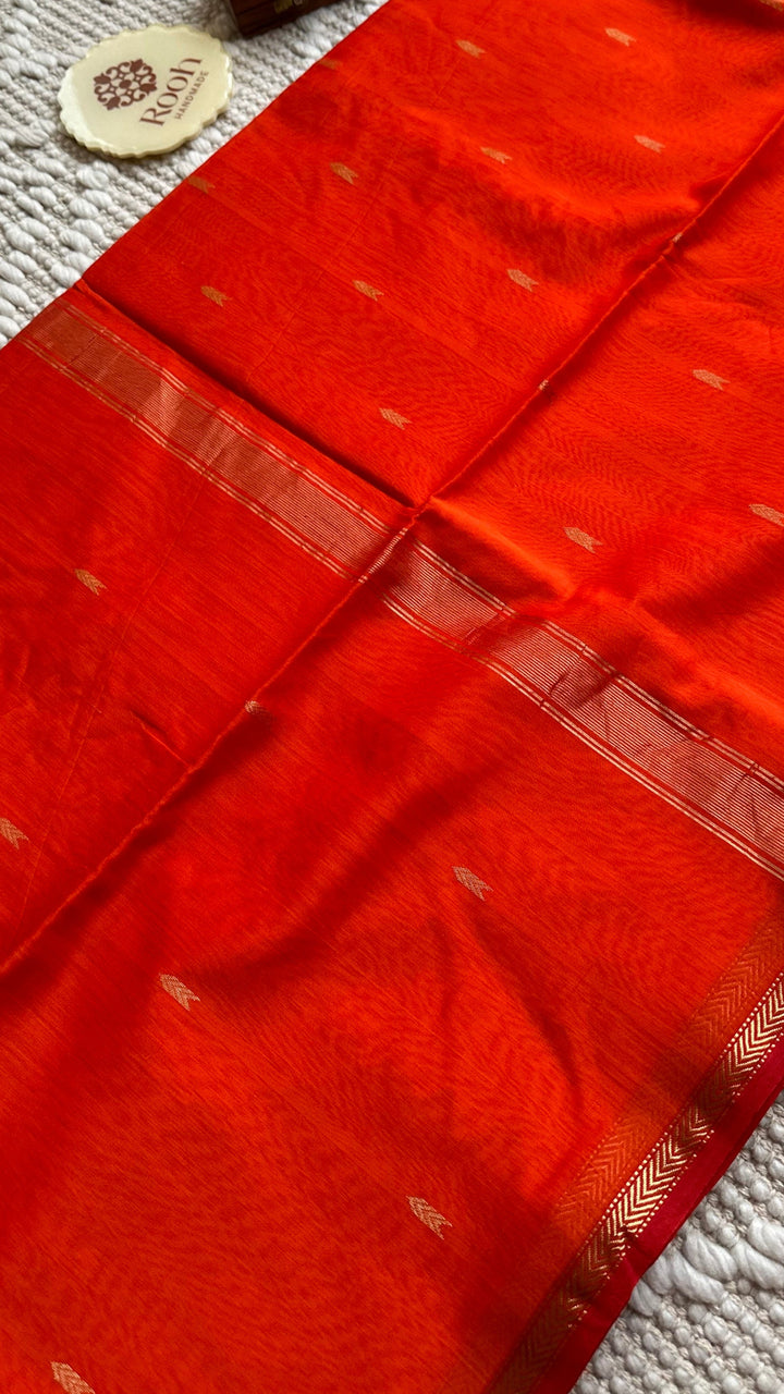 BURNT ORANGE - PREMIUM HANDWOVEN MAHESHWARI SILK BY COTTON SAREE