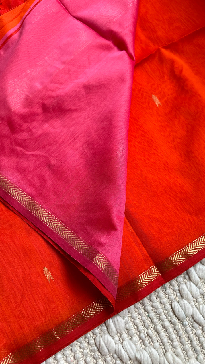 BURNT ORANGE - PREMIUM HANDWOVEN MAHESHWARI SILK BY COTTON SAREE