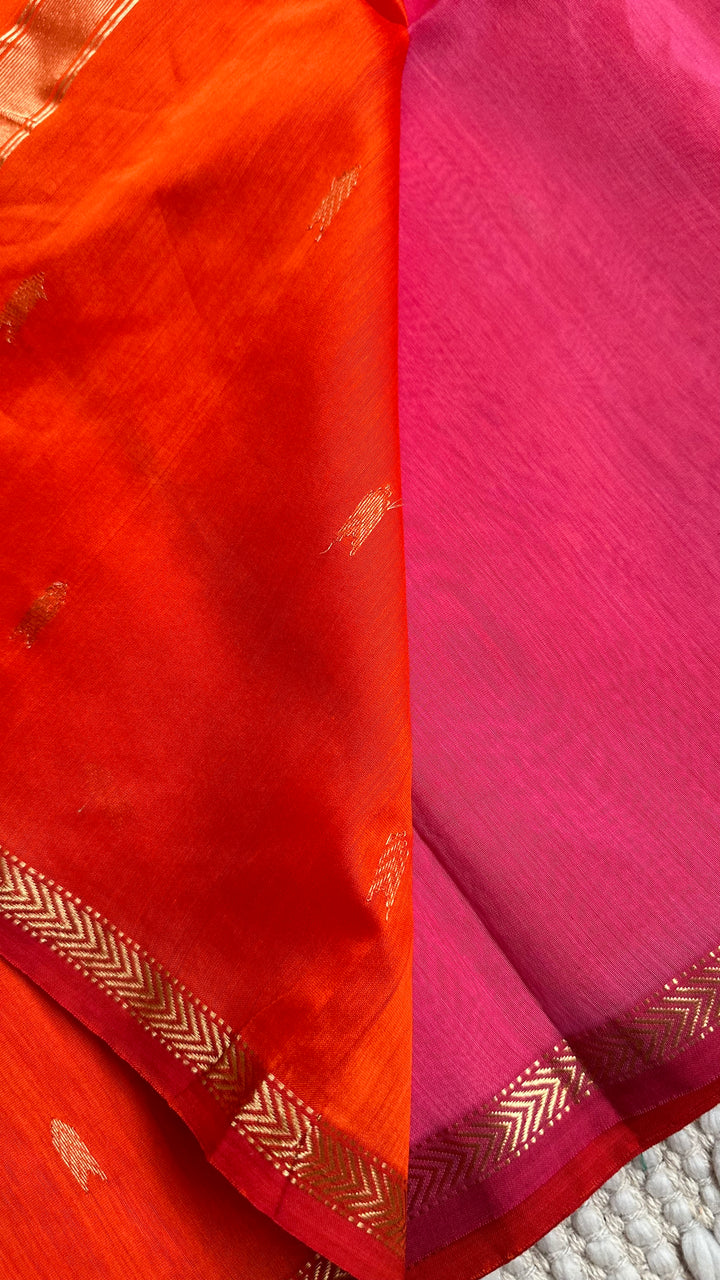 BURNT ORANGE - PREMIUM HANDWOVEN MAHESHWARI SILK BY COTTON SAREE