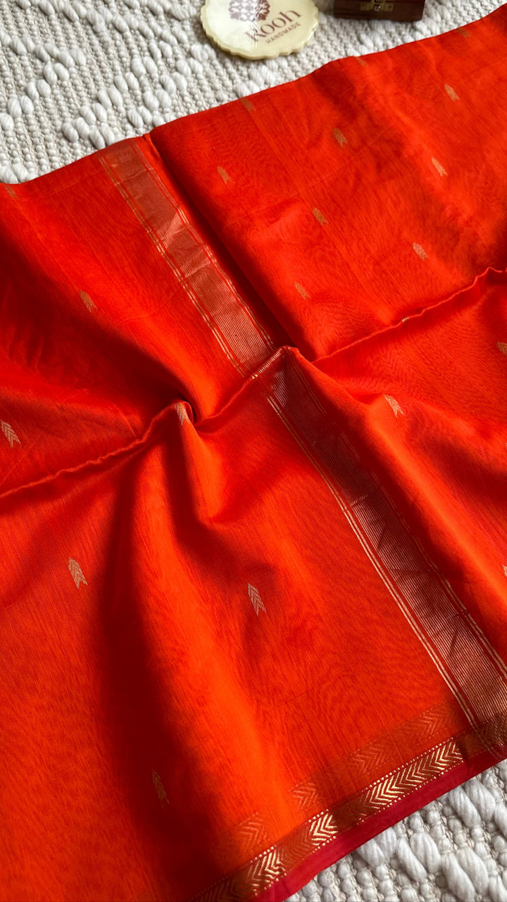 BURNT ORANGE - PREMIUM HANDWOVEN MAHESHWARI SILK BY COTTON SAREE