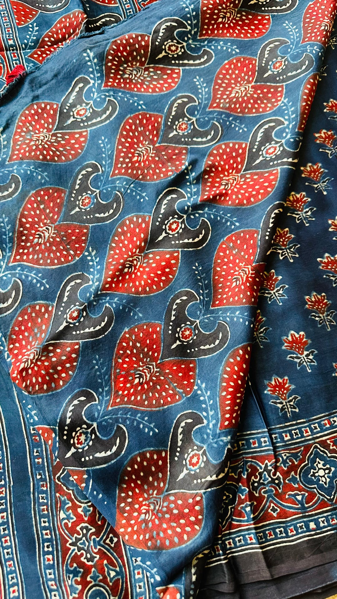 NILEEMA- INDIGO AJRAKH HAND BLOCK PRINTED PREMIUM MODAL SILK SAREE (ONLY AVAILABLE ON PRE ORDER - DISPATCH TIME IS 45-50 DAYS)