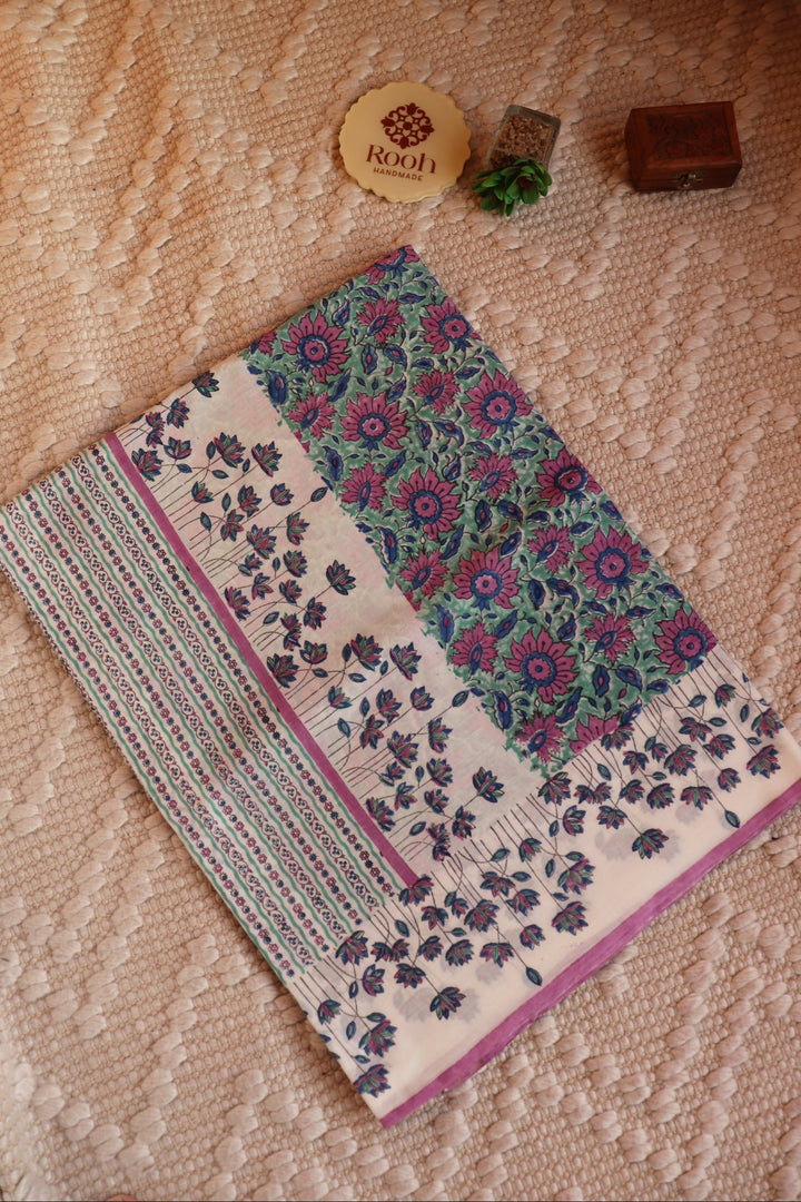 SANGANERI HAND BLOCK PRINTED SOFT MULMUL COTTON SAREE- 006