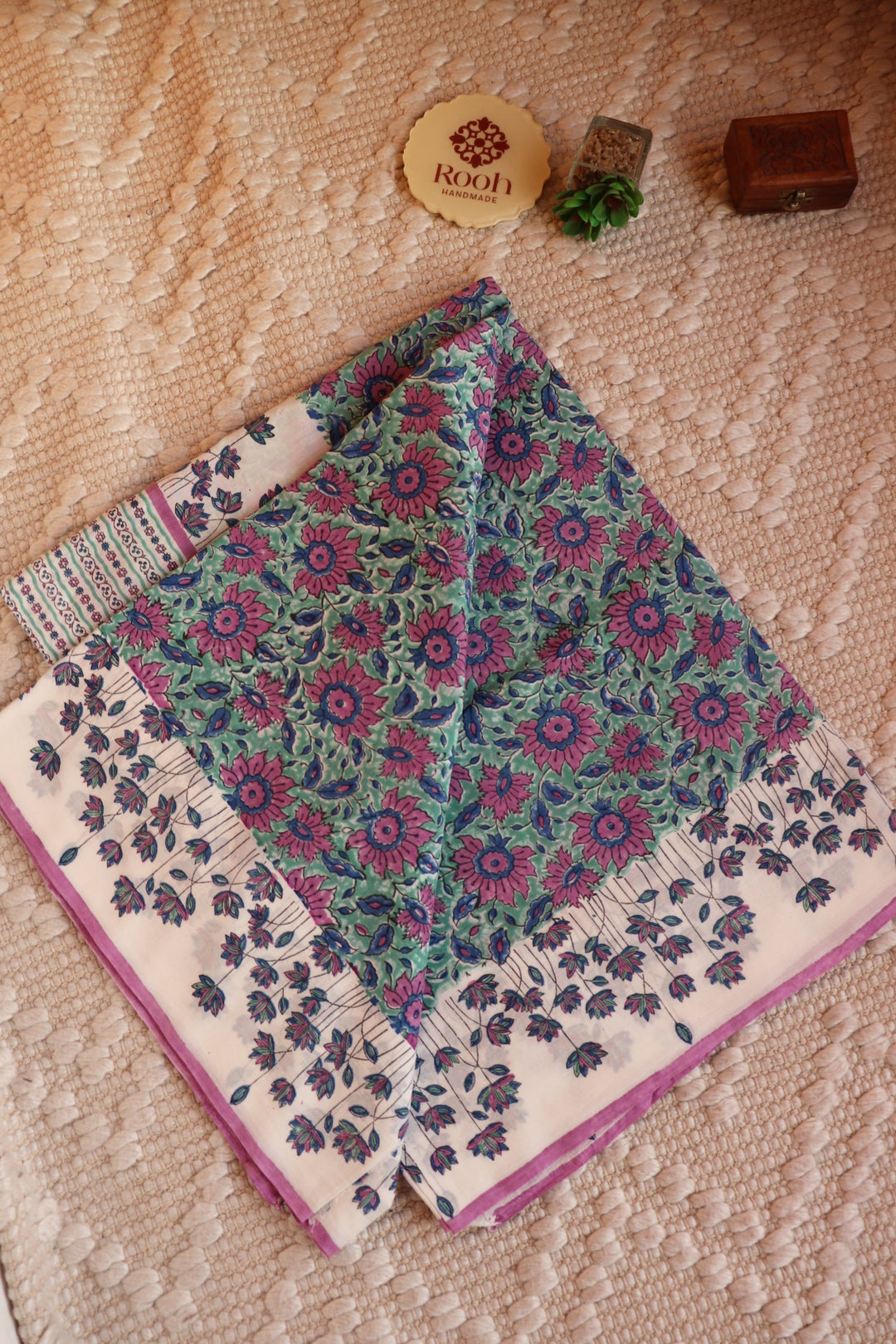 SANGANERI HAND BLOCK PRINTED SOFT MULMUL COTTON SAREE- 006