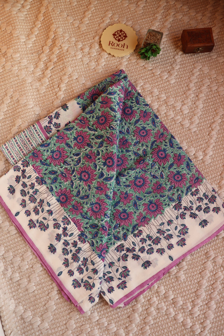 SANGANERI HAND BLOCK PRINTED SOFT MULMUL COTTON SAREE- 006