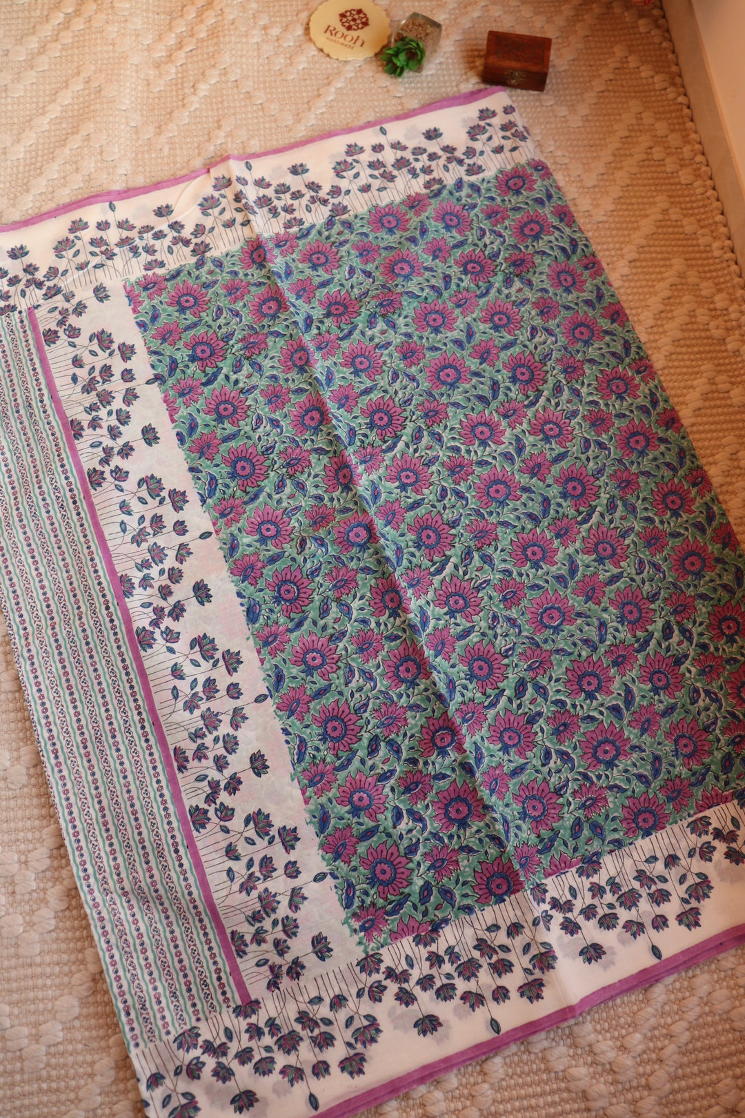 SANGANERI HAND BLOCK PRINTED SOFT MULMUL COTTON SAREE- 006