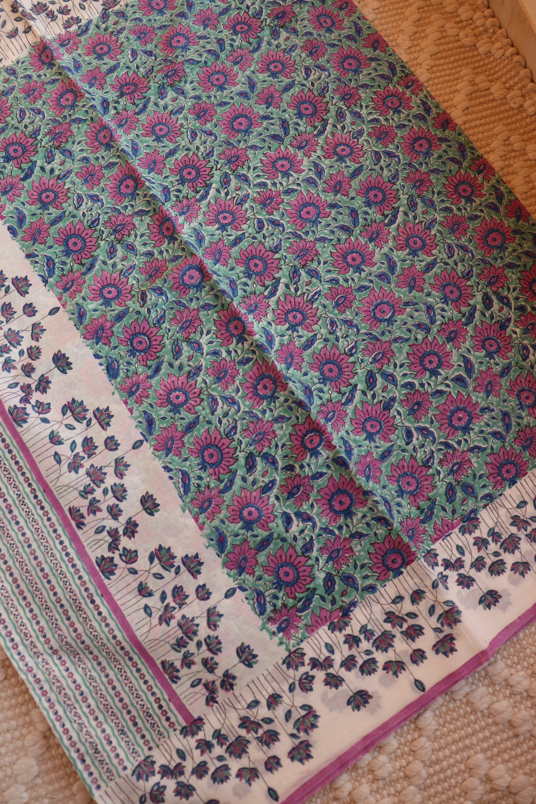 SANGANERI HAND BLOCK PRINTED SOFT MULMUL COTTON SAREE- 006