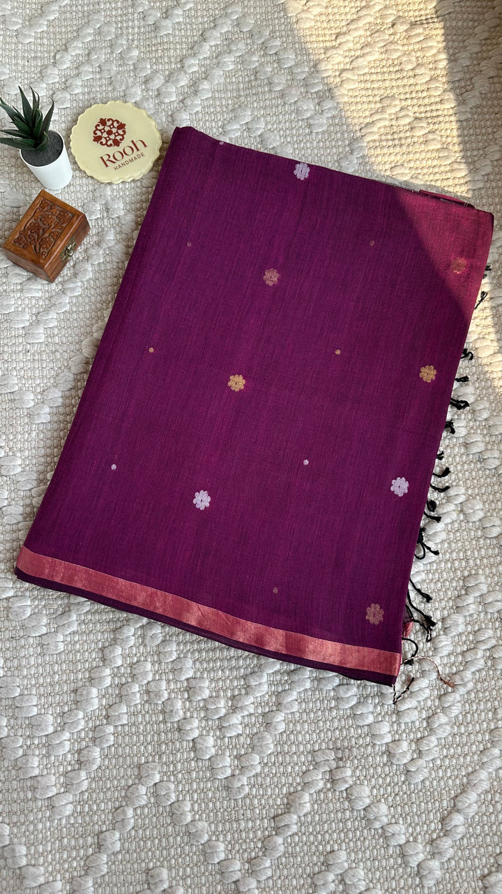 PREMIUM JAMDANI WEAVE HANDWOVEN AND HANDSPUN COTTON SAREE- DEEP MAGENTA