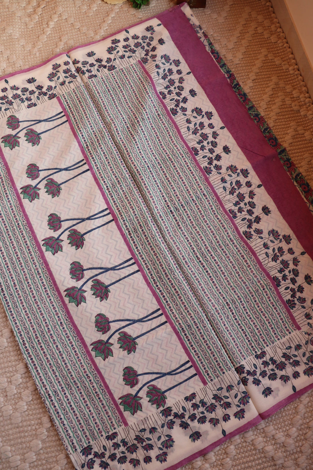 SANGANERI HAND BLOCK PRINTED SOFT MULMUL COTTON SAREE- 006