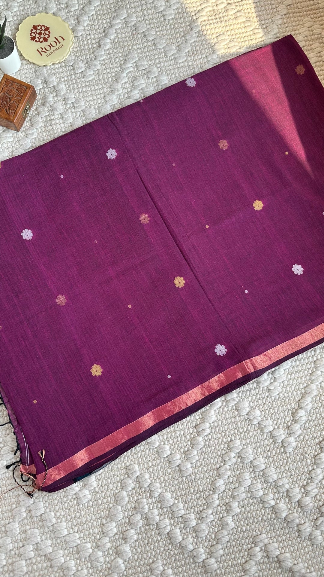 PREMIUM JAMDANI WEAVE HANDWOVEN AND HANDSPUN COTTON SAREE- DEEP MAGENTA
