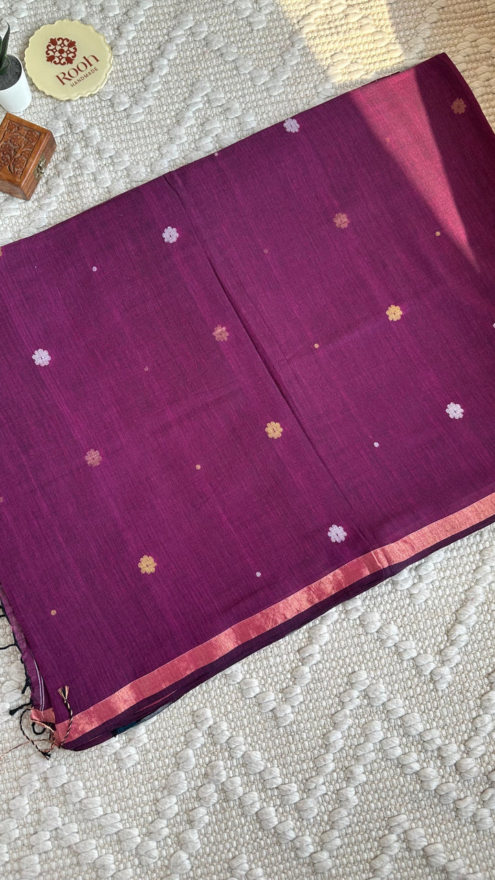 PREMIUM JAMDANI WEAVE HANDWOVEN AND HANDSPUN COTTON SAREE- DEEP MAGENTA