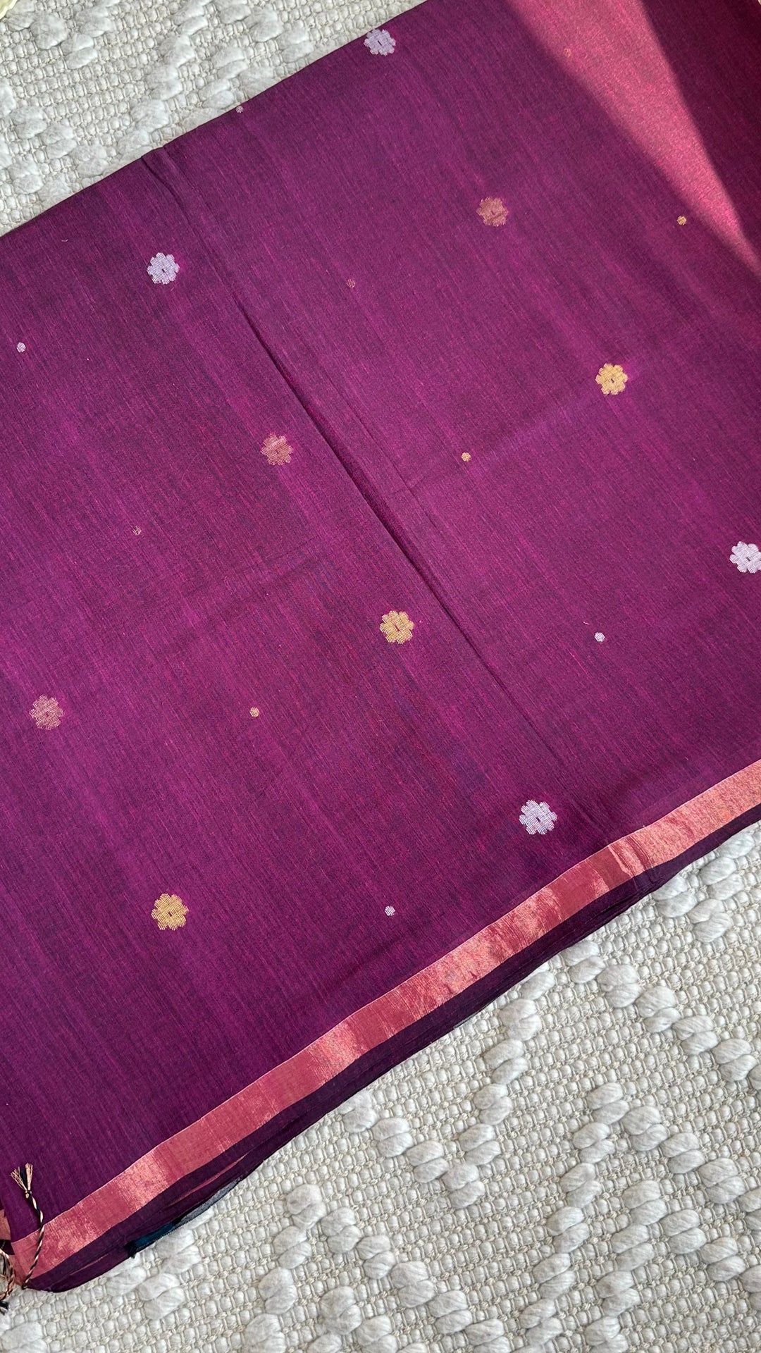 PREMIUM JAMDANI WEAVE HANDWOVEN AND HANDSPUN COTTON SAREE- DEEP MAGENTA