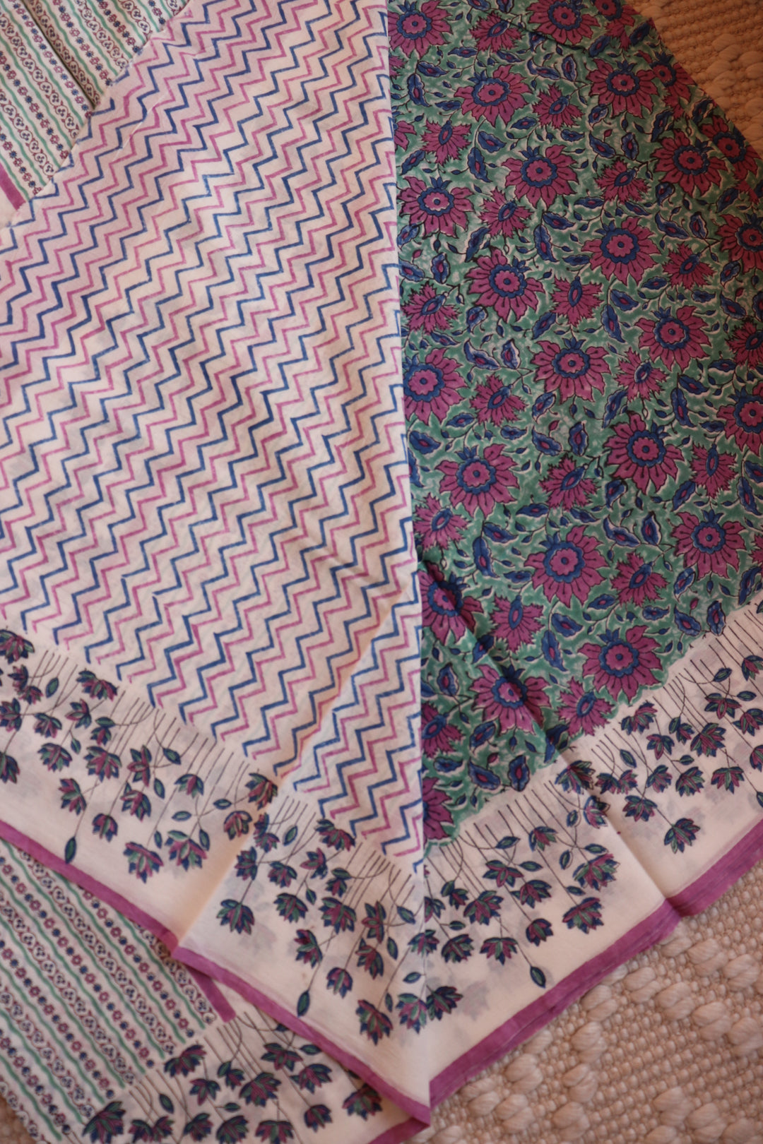 SANGANERI HAND BLOCK PRINTED SOFT MULMUL COTTON SAREE- 006