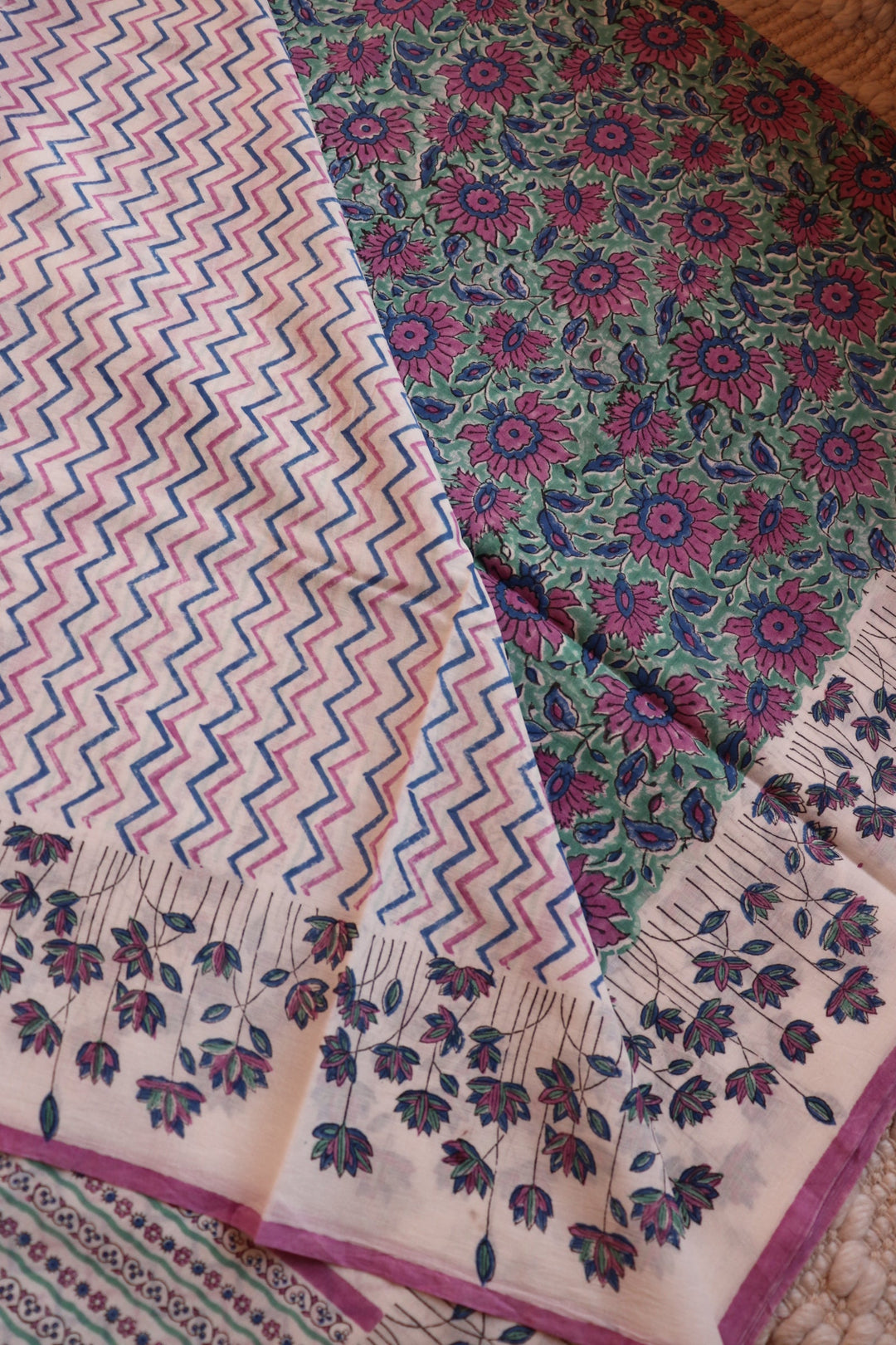 SANGANERI HAND BLOCK PRINTED SOFT MULMUL COTTON SAREE- 006