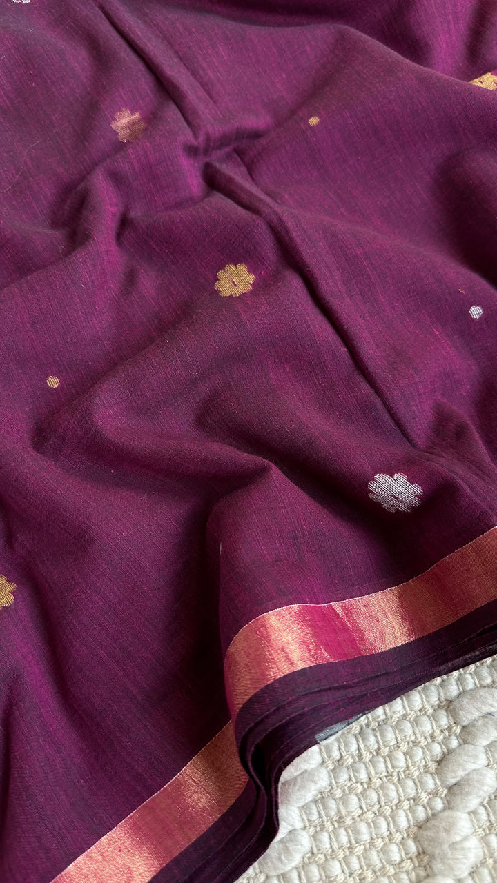 PREMIUM JAMDANI WEAVE HANDWOVEN AND HANDSPUN COTTON SAREE- DEEP MAGENTA