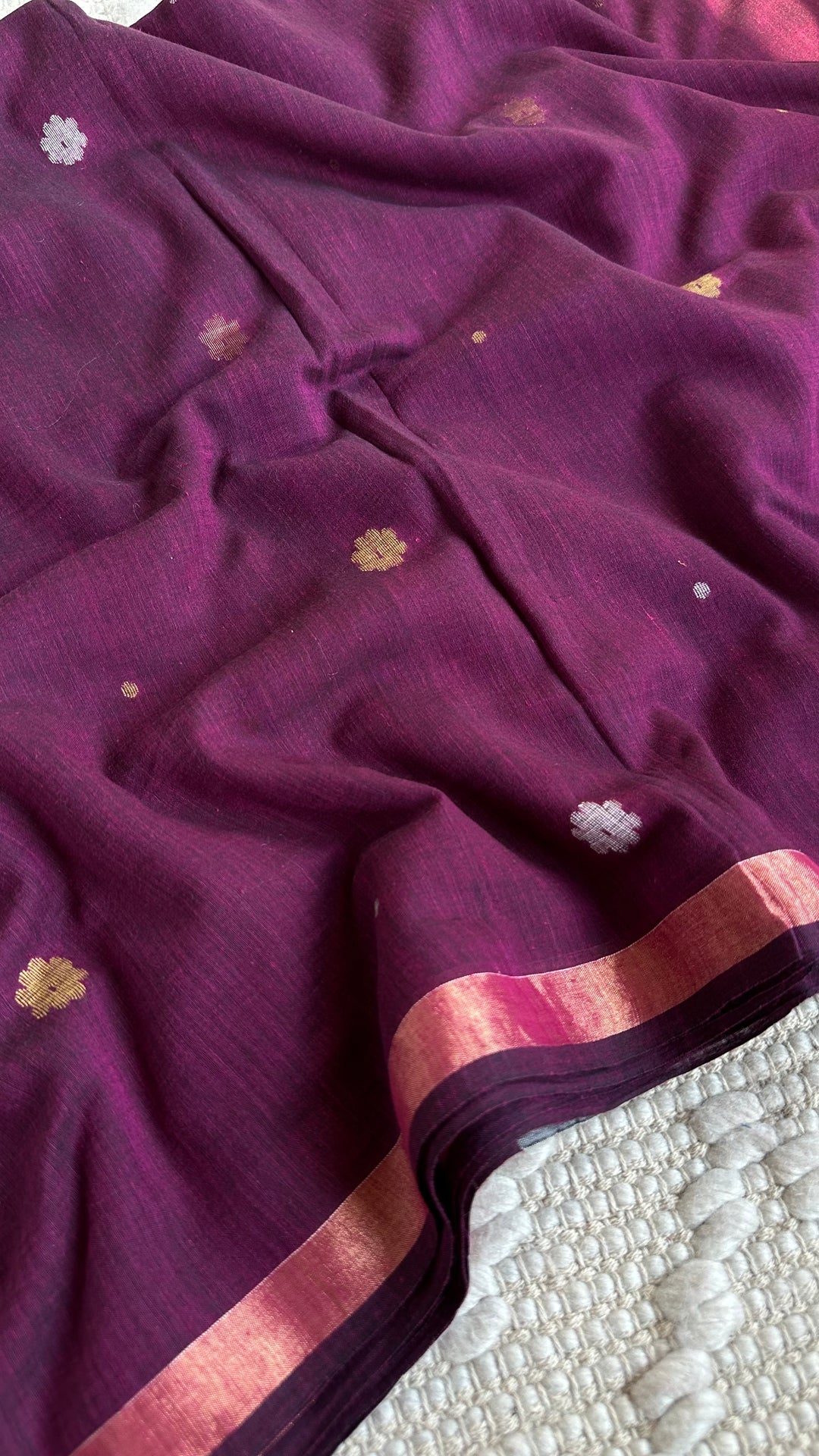 PREMIUM JAMDANI WEAVE HANDWOVEN AND HANDSPUN COTTON SAREE- DEEP MAGENTA