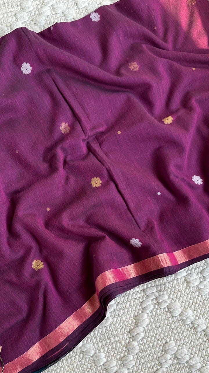 PREMIUM JAMDANI WEAVE HANDWOVEN AND HANDSPUN COTTON SAREE- DEEP MAGENTA