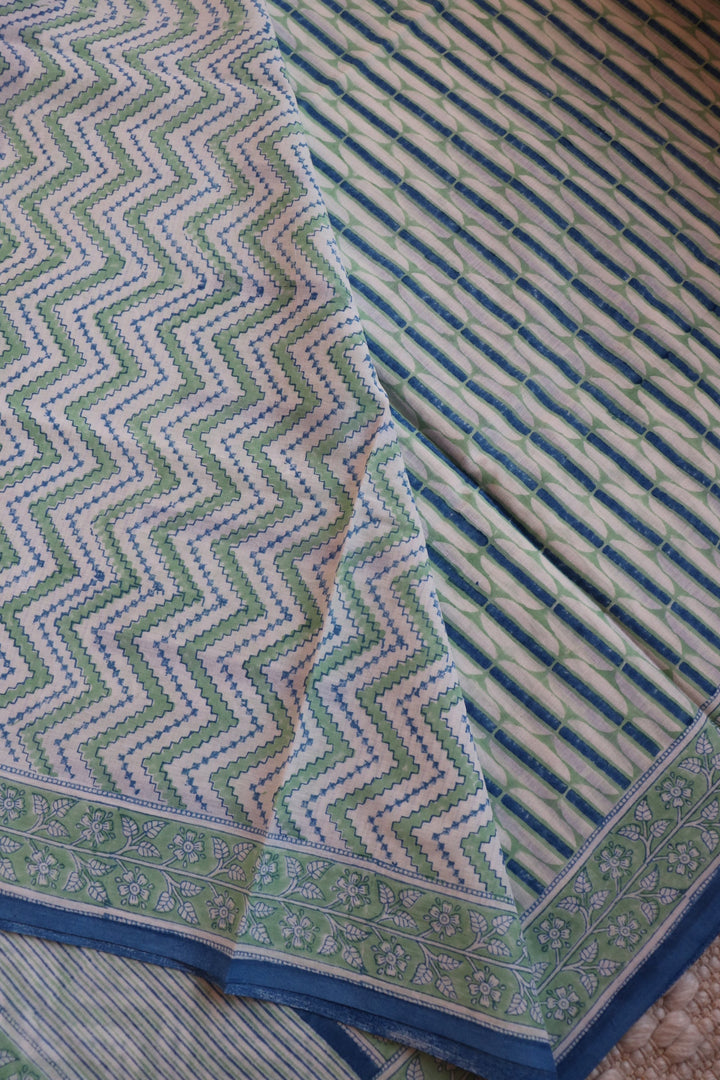 SANGANERI HAND BLOCK PRINTED SOFT MULMUL COTTON SAREE- 008