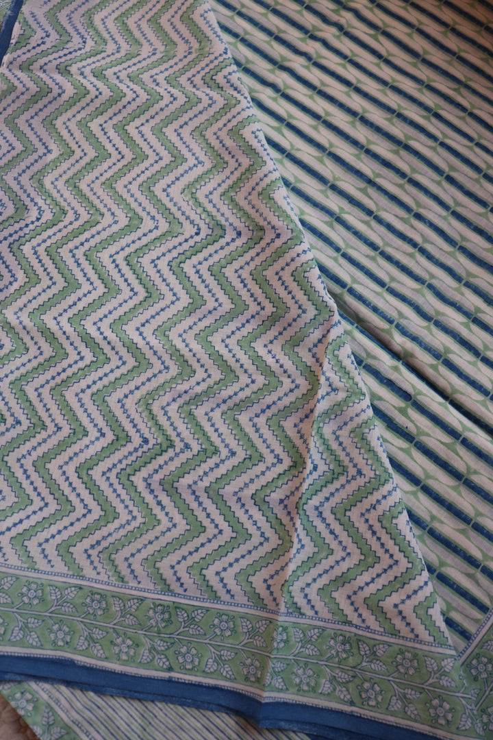 SANGANERI HAND BLOCK PRINTED SOFT MULMUL COTTON SAREE- 008
