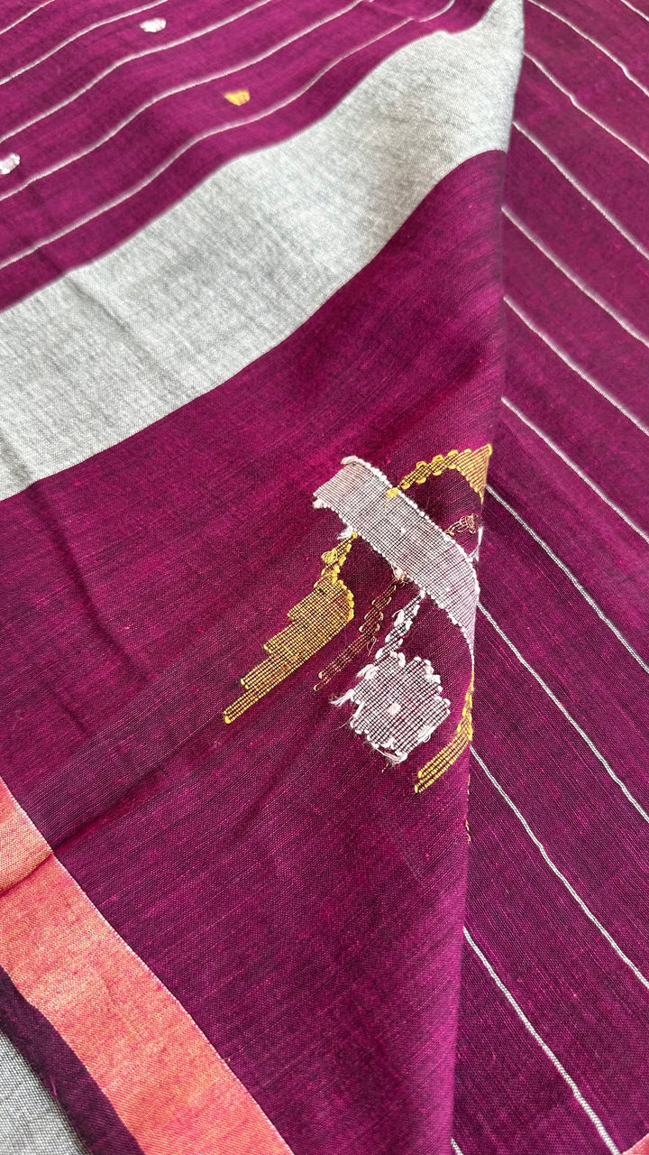 PREMIUM JAMDANI WEAVE HANDWOVEN AND HANDSPUN COTTON SAREE- DEEP MAGENTA