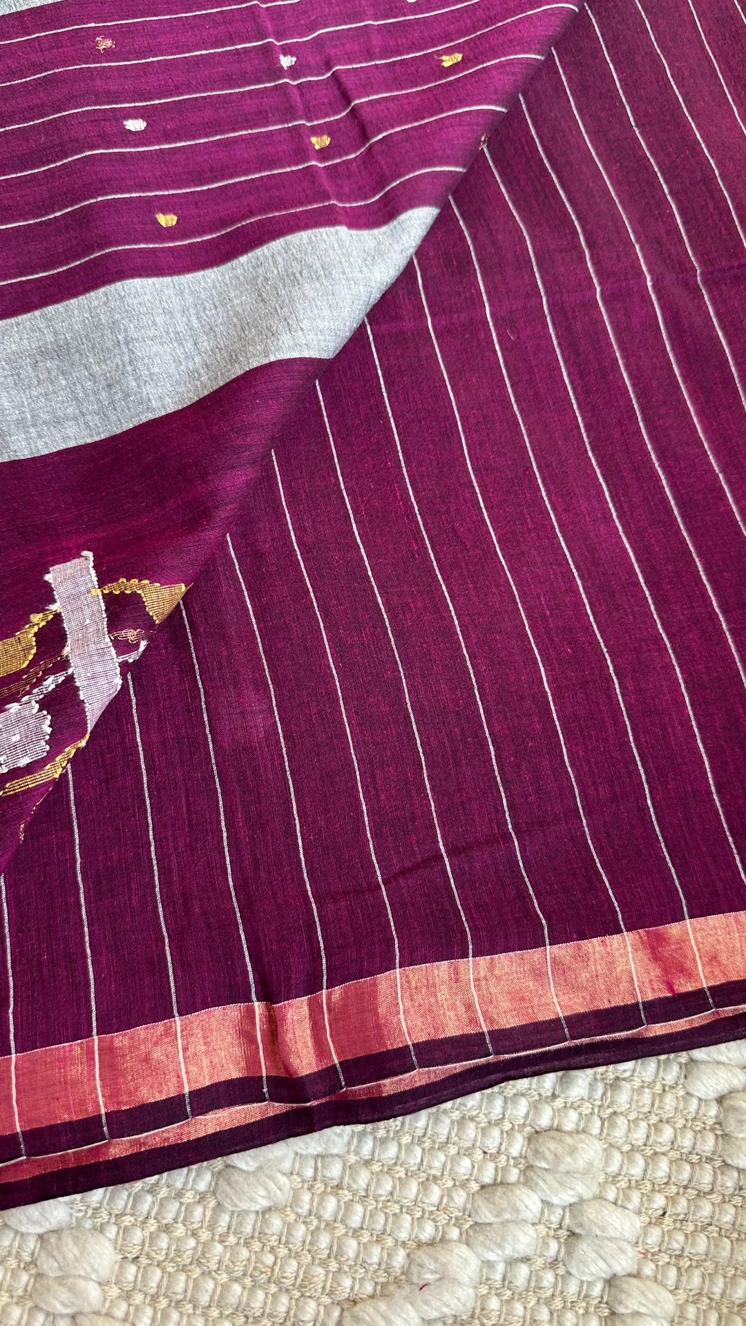 PREMIUM JAMDANI WEAVE HANDWOVEN AND HANDSPUN COTTON SAREE- DEEP MAGENTA