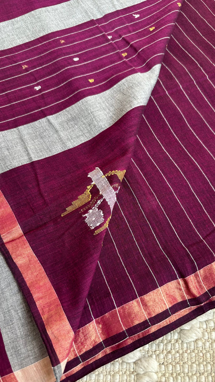 PREMIUM JAMDANI WEAVE HANDWOVEN AND HANDSPUN COTTON SAREE- DEEP MAGENTA