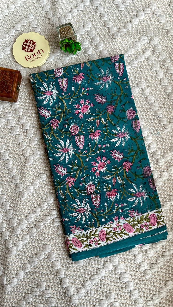 BAGRU HAND BLOCK PRINTED SOFT MULMUL COTTON SAREE- 032