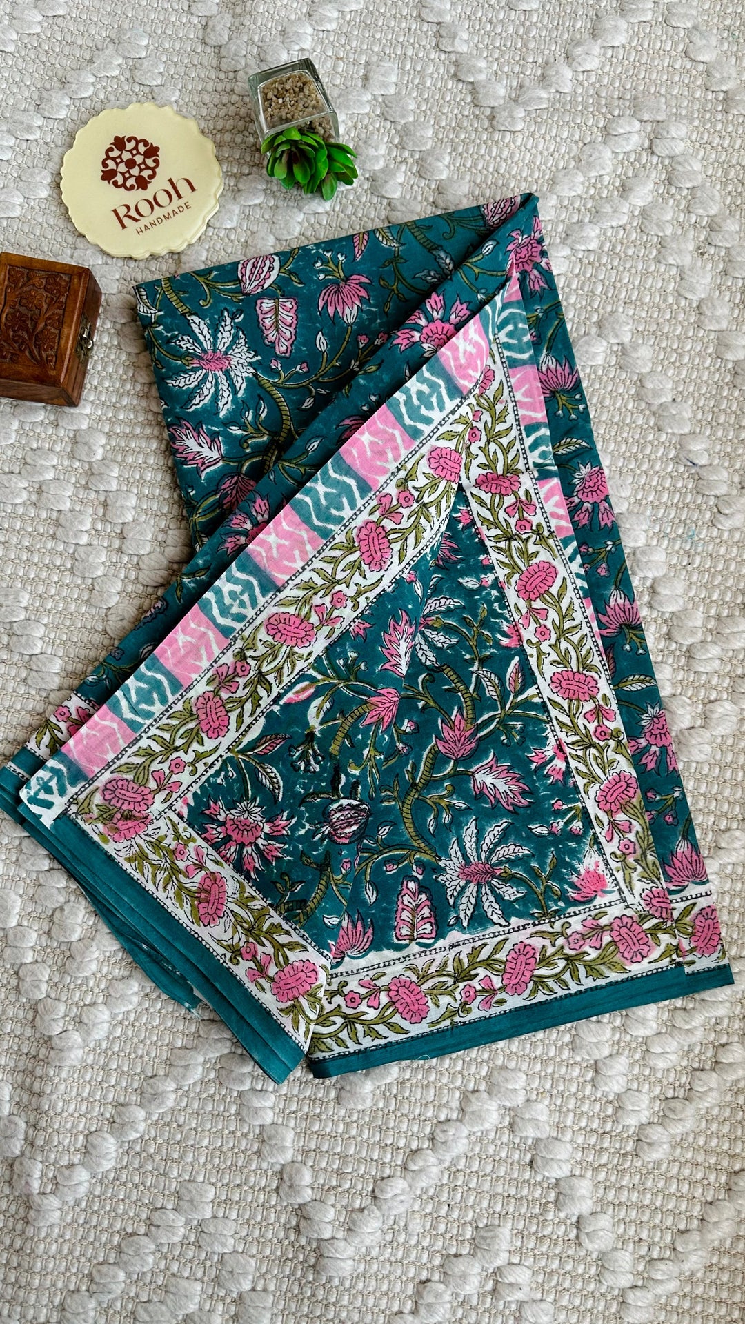 BAGRU HAND BLOCK PRINTED SOFT MULMUL COTTON SAREE- 032