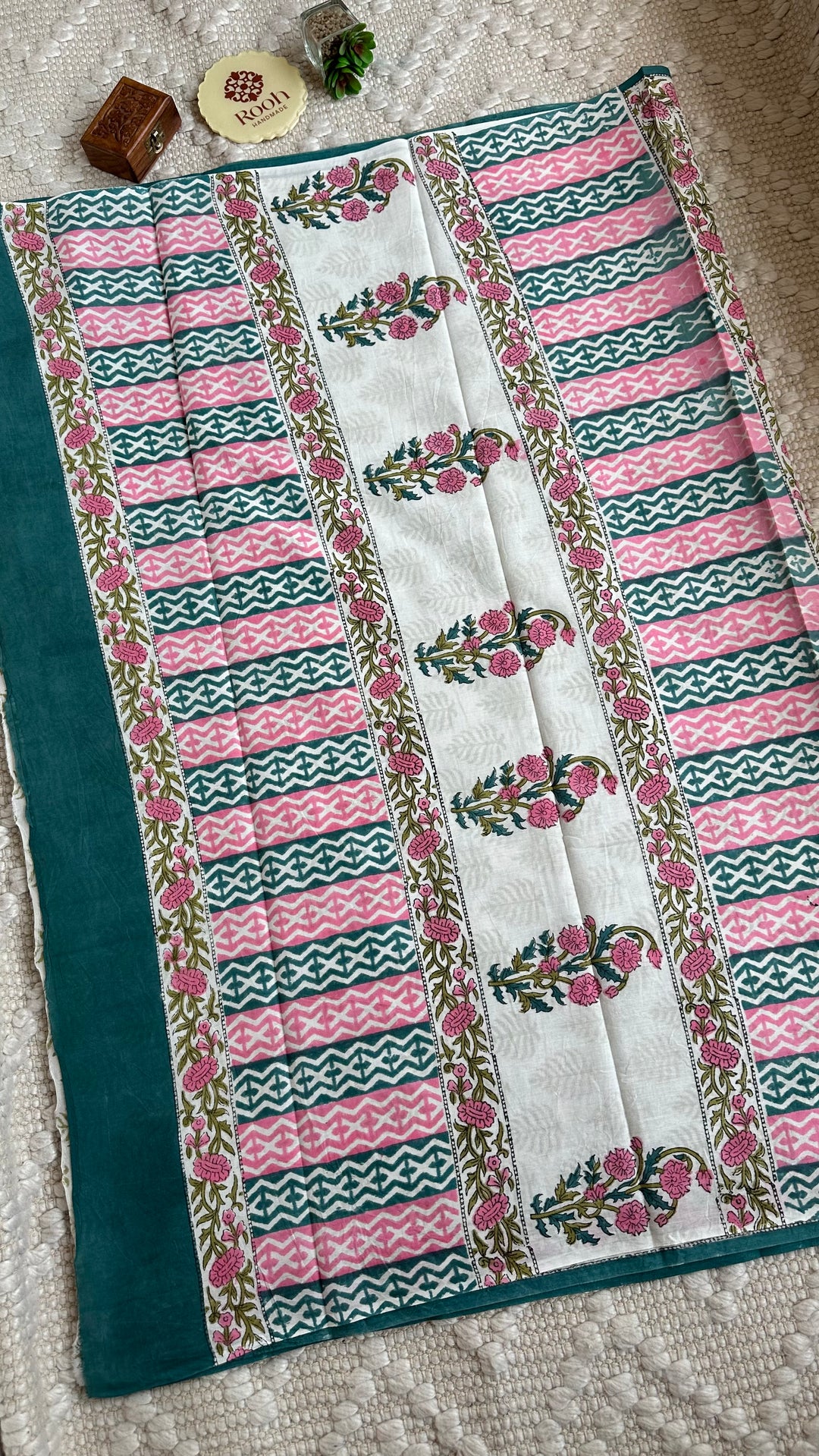 BAGRU HAND BLOCK PRINTED SOFT MULMUL COTTON SAREE- 032