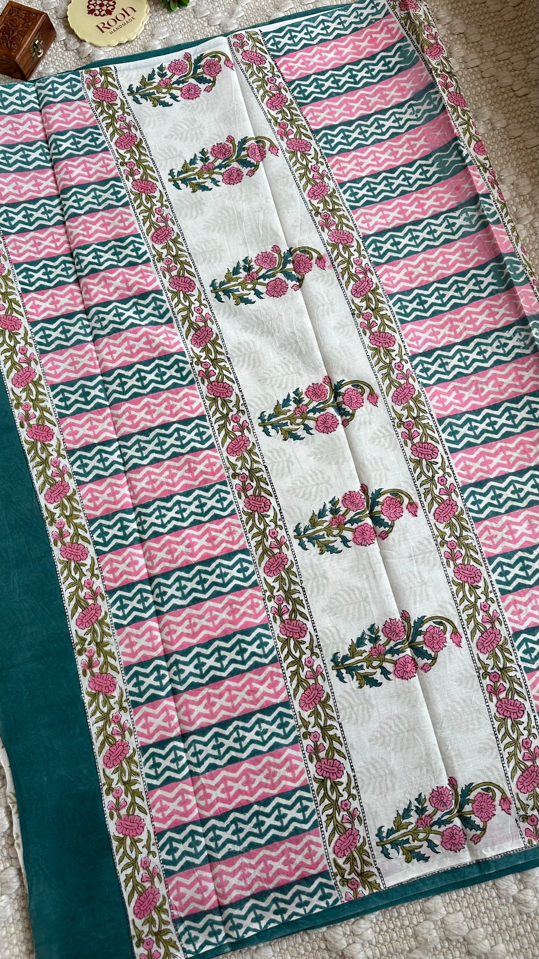 BAGRU HAND BLOCK PRINTED SOFT MULMUL COTTON SAREE- 032