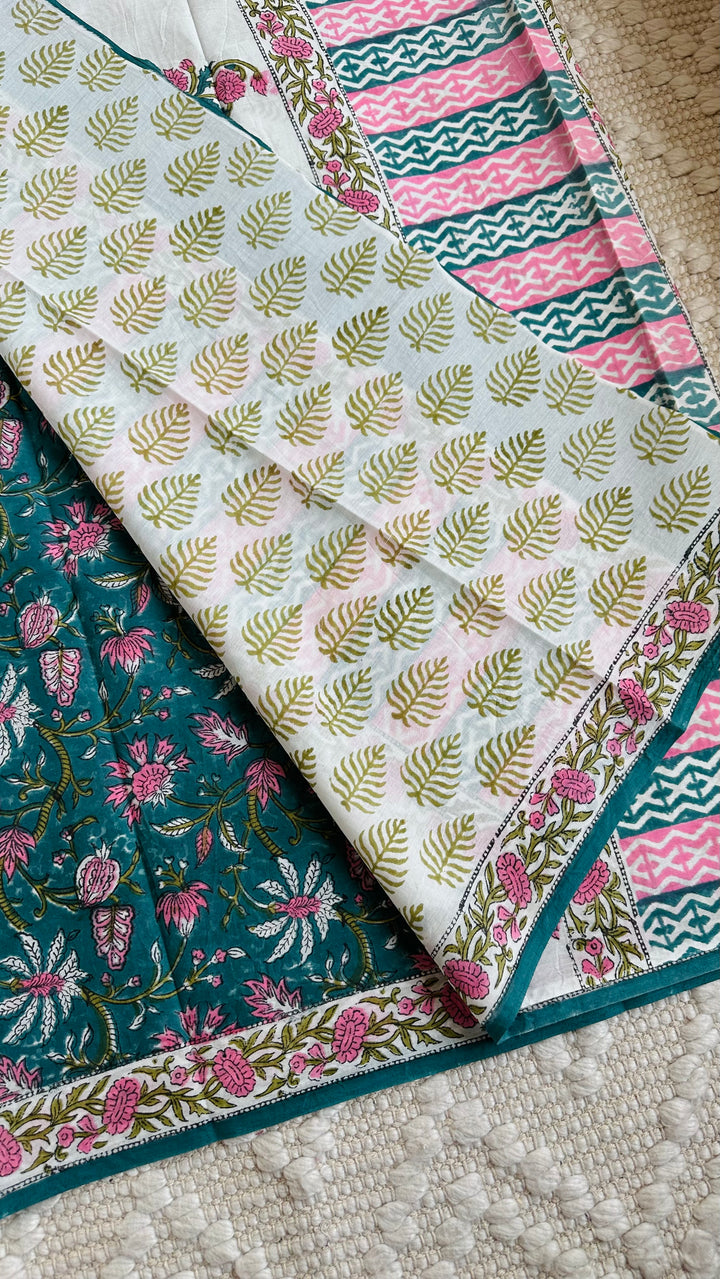BAGRU HAND BLOCK PRINTED SOFT MULMUL COTTON SAREE- 032