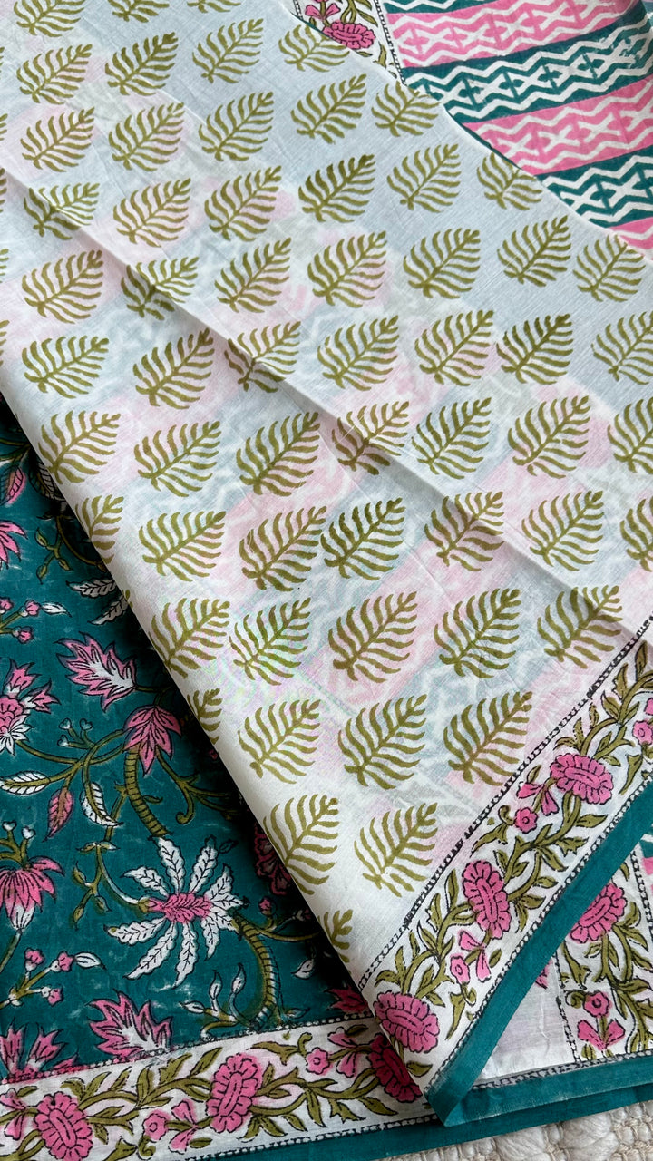 BAGRU HAND BLOCK PRINTED SOFT MULMUL COTTON SAREE- 032