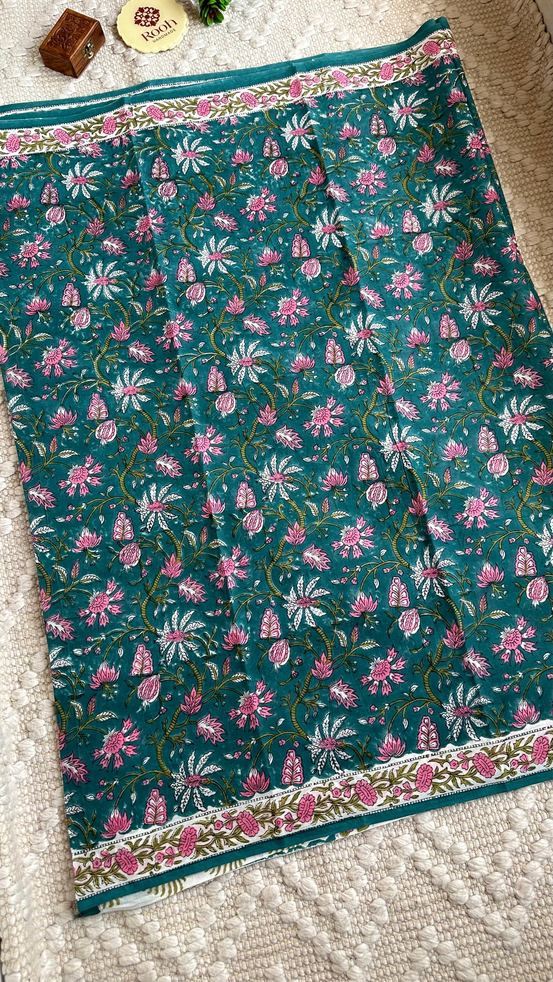 BAGRU HAND BLOCK PRINTED SOFT MULMUL COTTON SAREE- 032