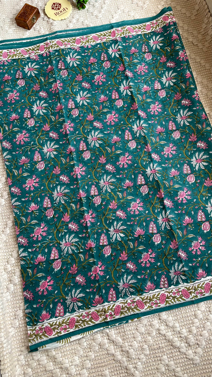 BAGRU HAND BLOCK PRINTED SOFT MULMUL COTTON SAREE- 032